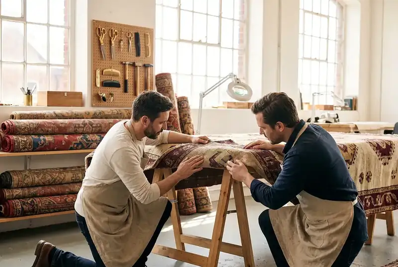 Deux artisans au travail dans l'atelier