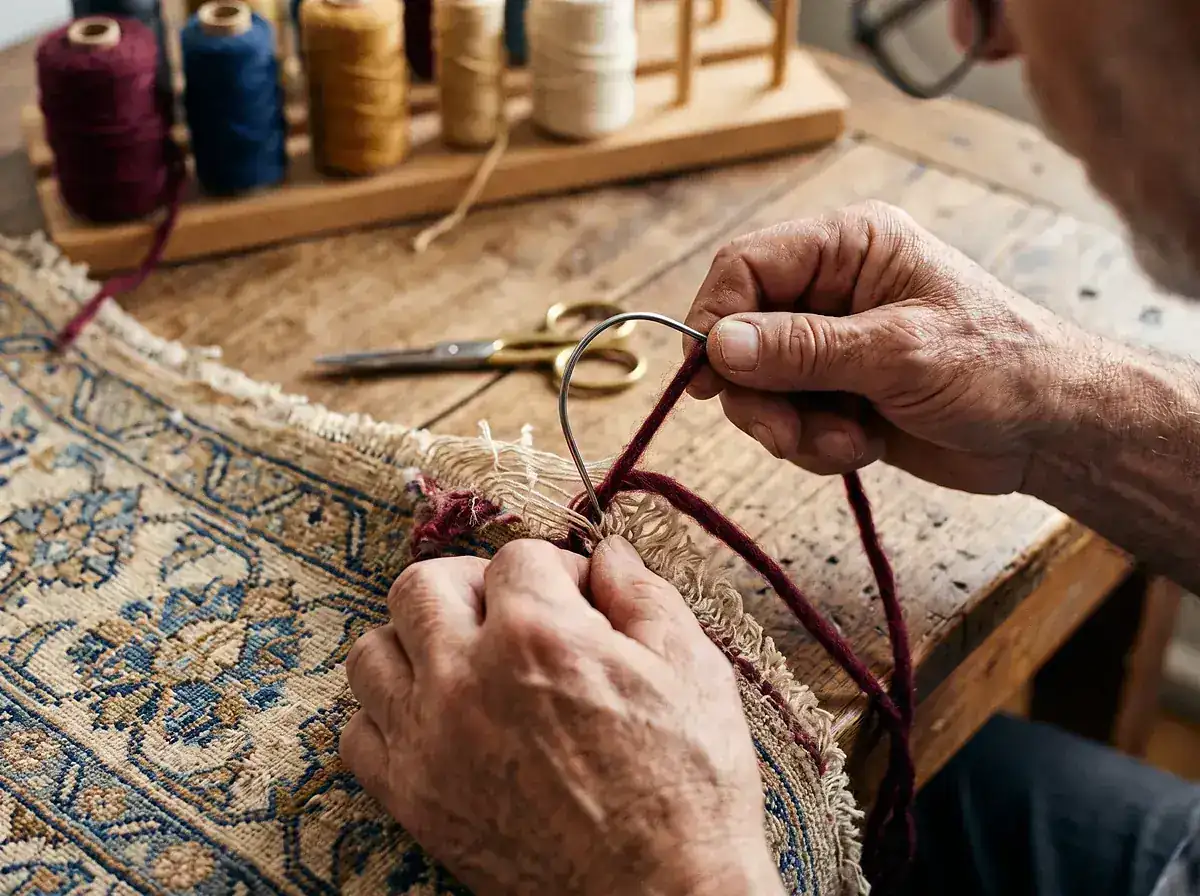 Restauration de tapis en atelier