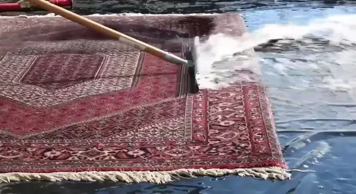 Rinçage d'un tapis à grande eau — vidéo de l'atelier Atelier Royale